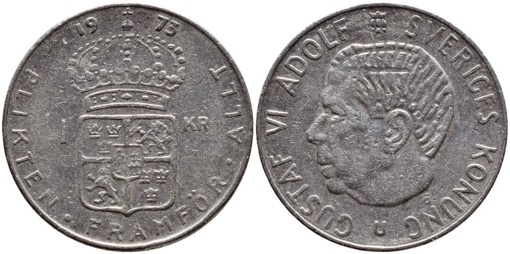 Швеция 1 крона 1973 Густав VI Адольф (1950-1973) KM 826а медь плакированная медно-никелем 4395-733