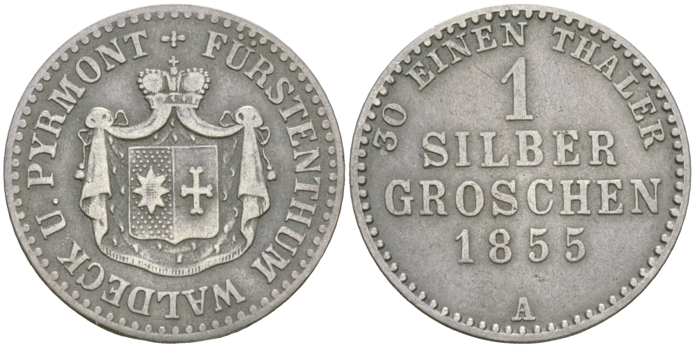 Вальдек-Пирмонт 1 грош 1855 А KM 87 серебро 99-947