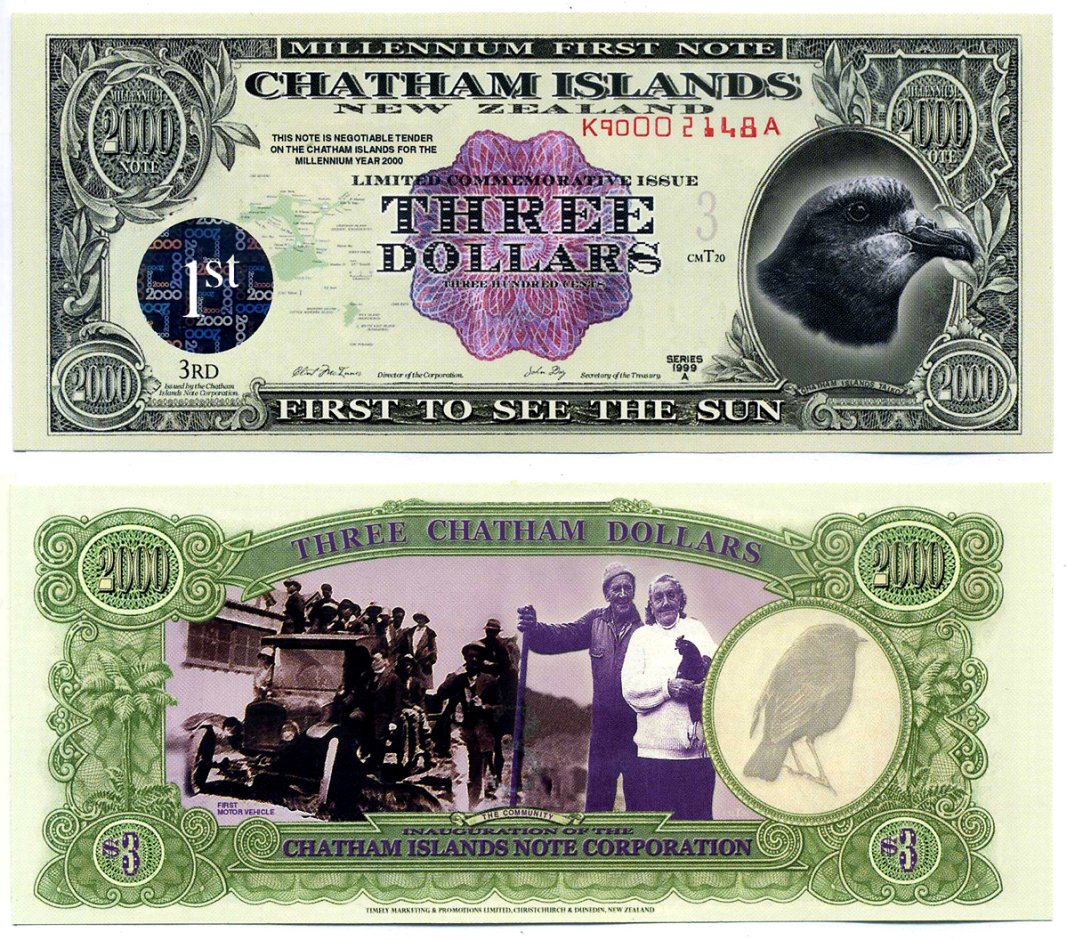 Новая Зеландия, Остров Чатем 3 доллара 1999 пластик UNC (пресс) 7547-3-2-2
