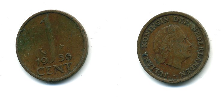 НИДЕРЛАНДЫ 1 ЦЕНТ 1956 ЮЛИАНА KM 180 бронза 35-1352