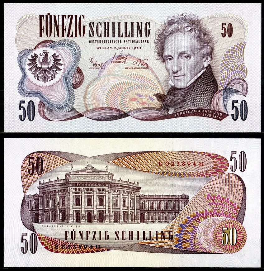Австрия 50 шиллингов 1970 Pick 143 a бумага UNC (пресс) 7457-22-2-2