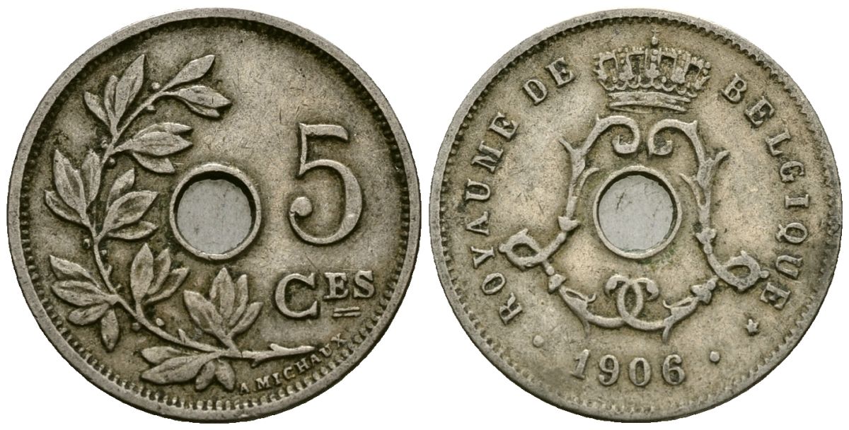 Бельгия 5 сантимов 1906 Belgique KM 54 медно-никель 4173-418