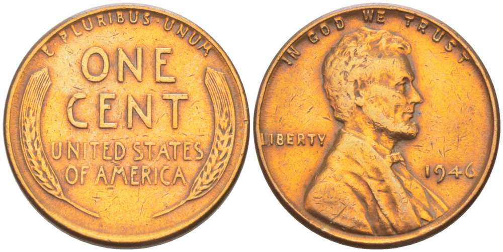 США 1 ЦЕНТ 1946 ЛИНКОЛЬН KM А132 медь цинк 3309-546
