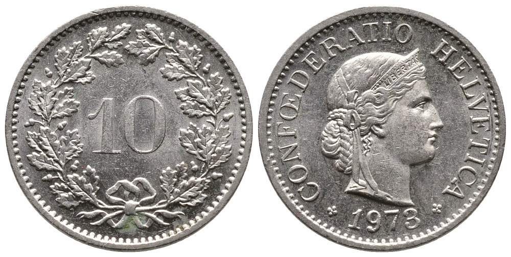 Швейцария 10 раппенов 1973 KM 27 медно-никель 75-1667