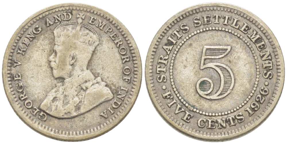 Стрейтс-Сетлментс 5 центов 1926 Георг V (1910-1936) KM 36 серебро 218-842