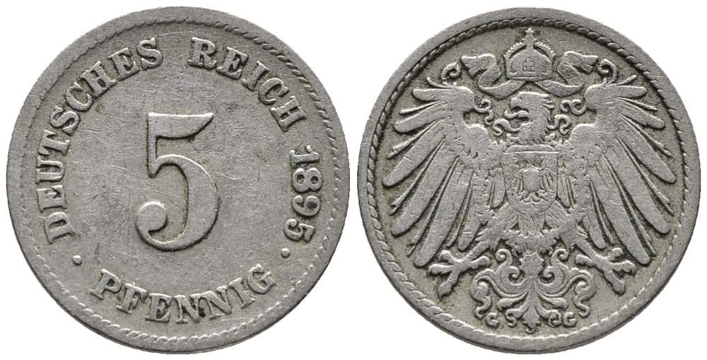 ГЕРМАНИЯ 5 ПФЕННИГОВ 1895 G KM 11, J. 12 медно-никель 39-716
