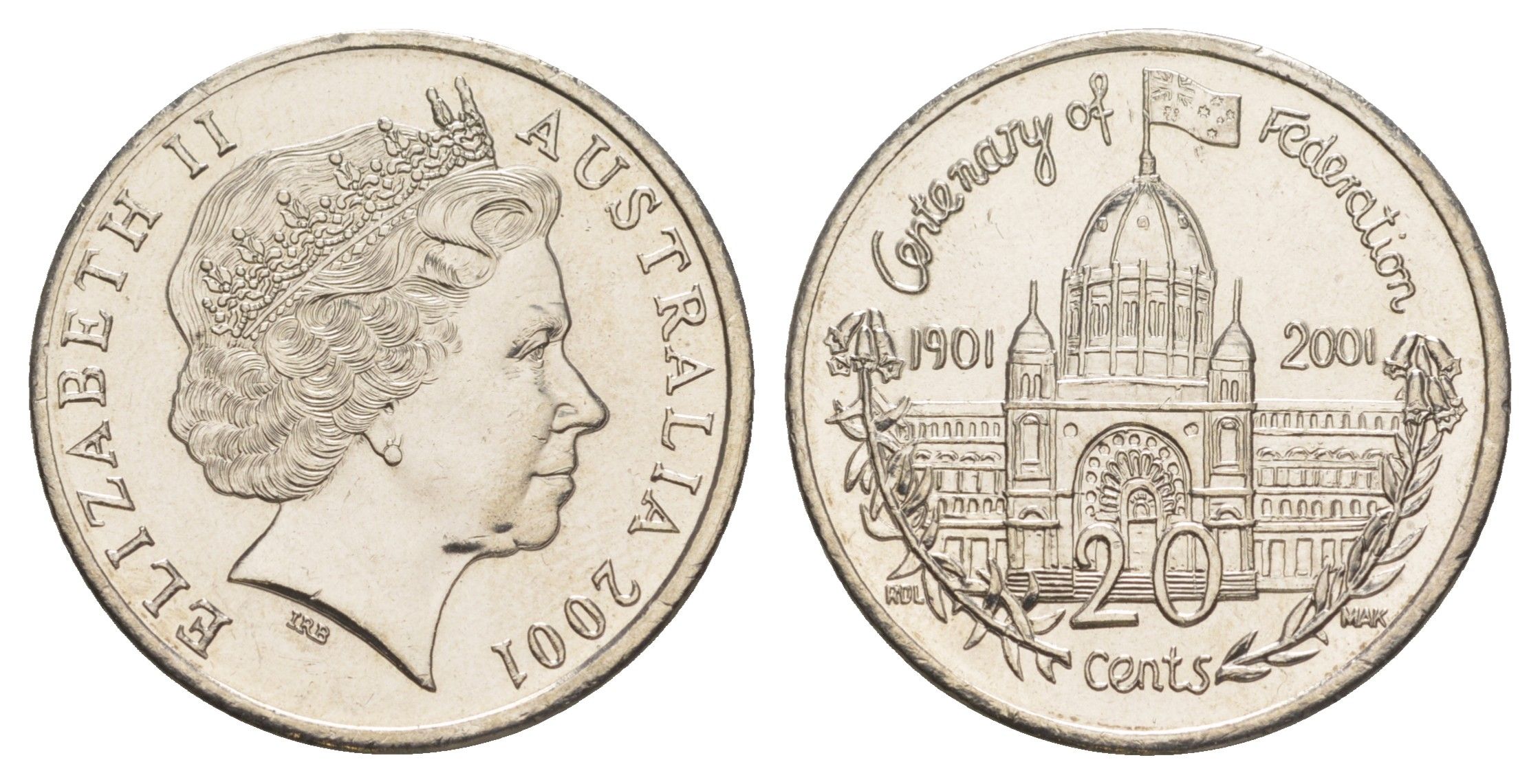 Австралия 20 центов 2001 Столетие Федерации - Виктория KM 556 медно-никель UNC 4652-523