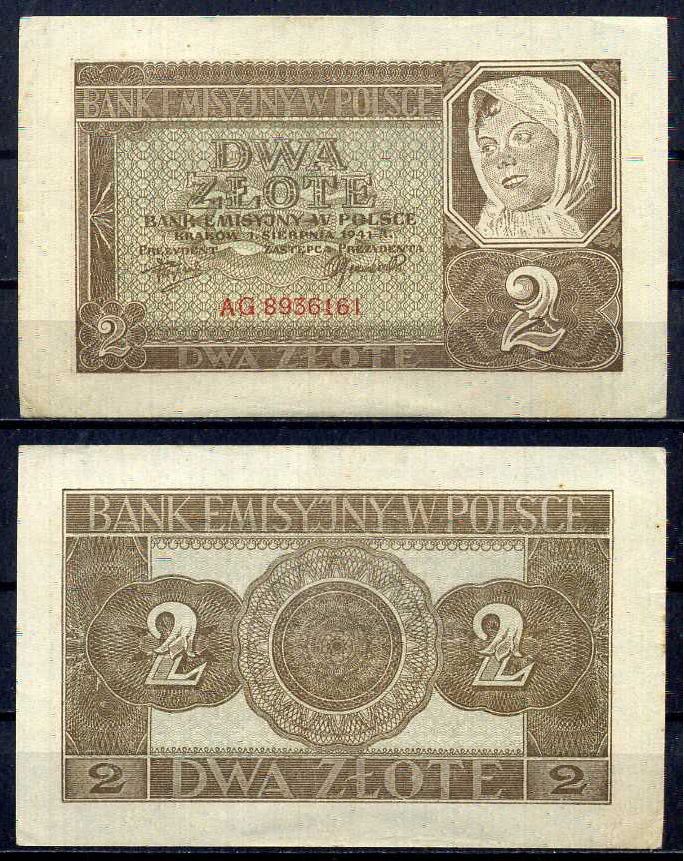 Польша 2 злотых 1940 Крестьянка Pick 92 бумага aUNC 8605-28-2-2