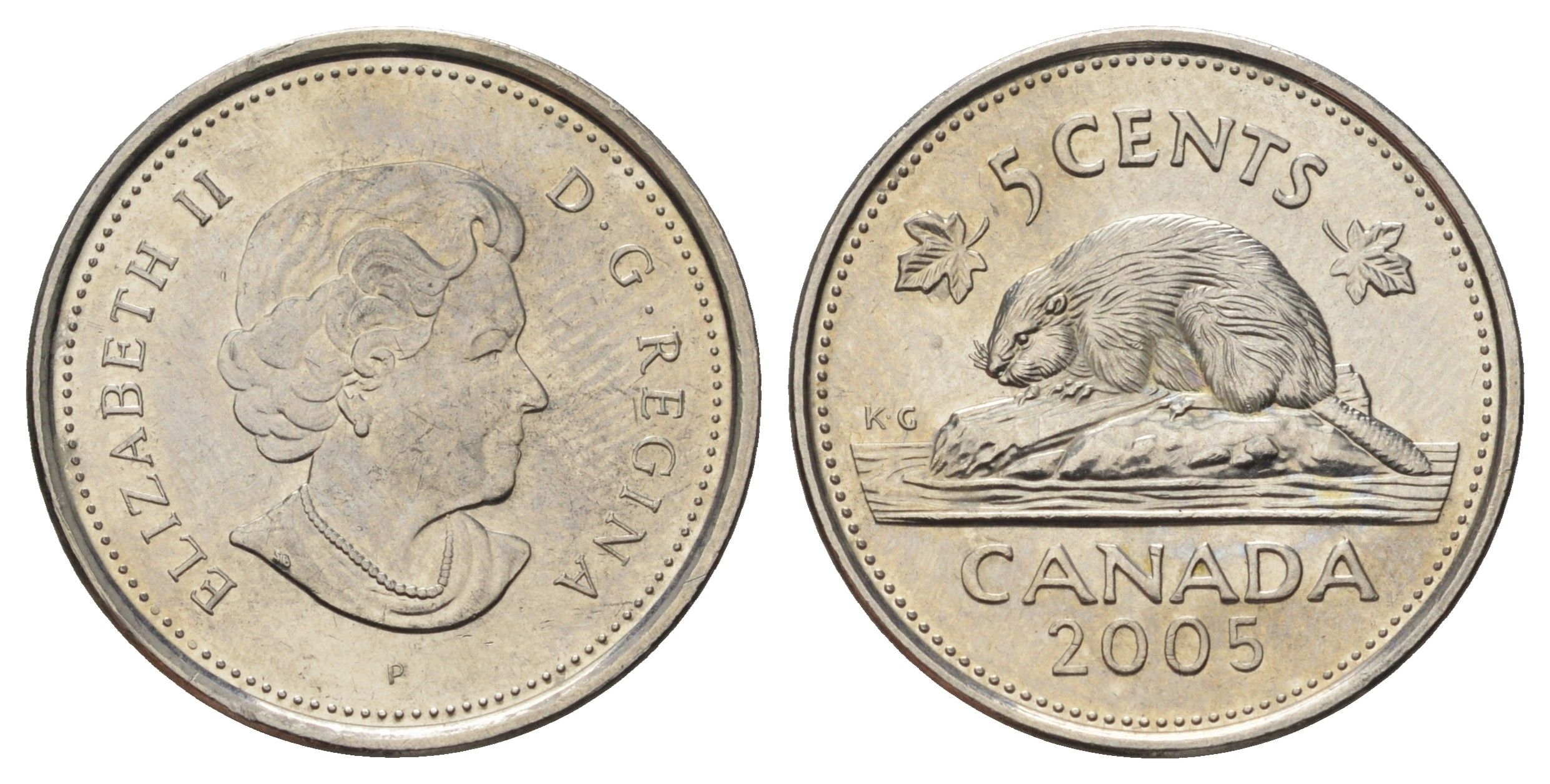 Канада 5 центов 2005 P, Елизавета II (1952-2022), бобр KM 491 сталь плакированная никелем UNC 4689-457