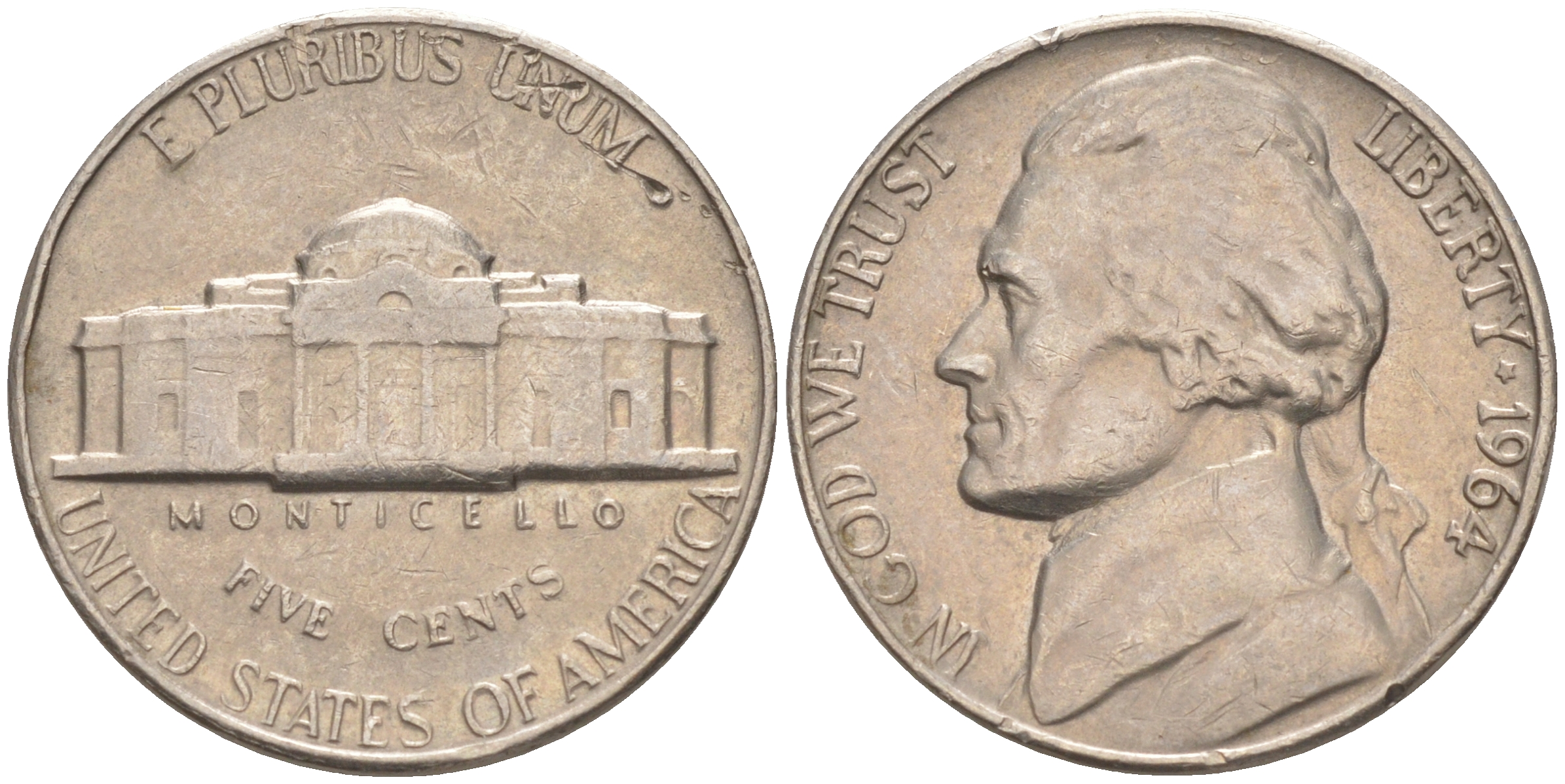 США 5 ЦЕНТОВ 1964 ДЖЕФФЕРСОН KM A192 медно-никель 4114-946