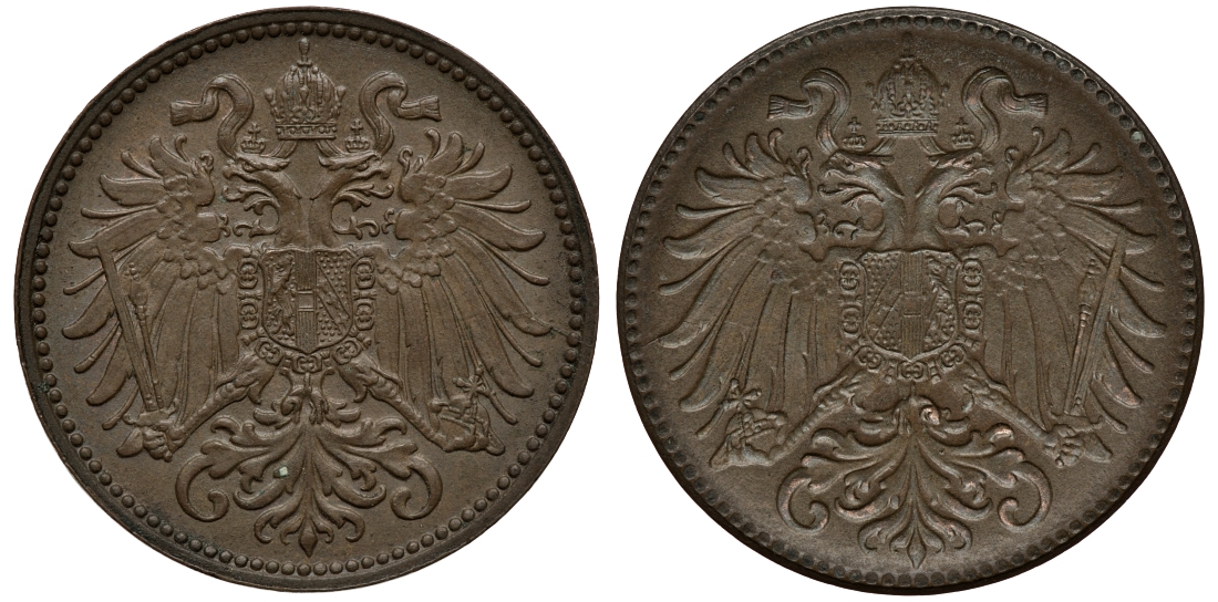 Австрия 2 геллера инкузный брак монетного двора медь 00-817-47