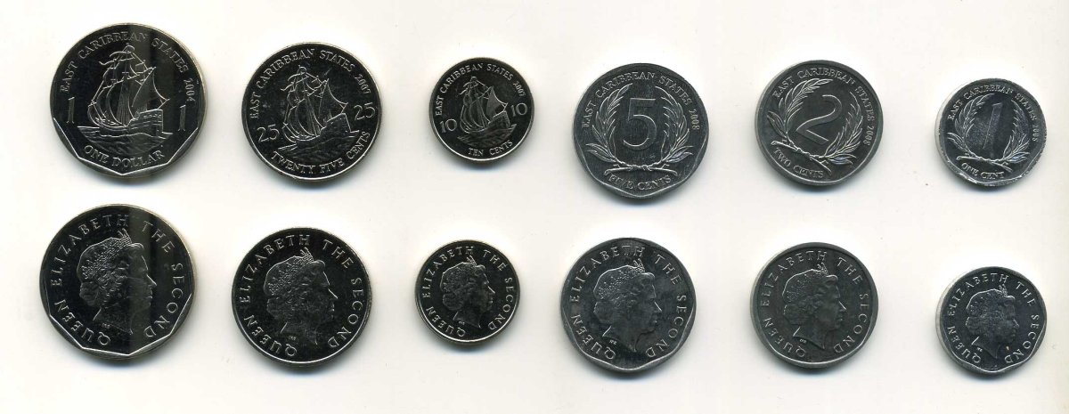 Восточно-Карибские штаты лот из 6 монет 2004-2008 1, 2, 5, 10, 25 центов и 1 доллар UNC N2-08