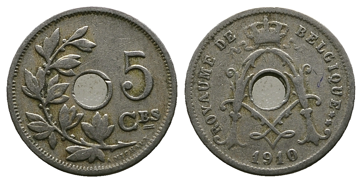 Бельгия 5 сантимов 1910 Belgique, Альберт I (1909-1934) KM 66 медно-никель 261-1056