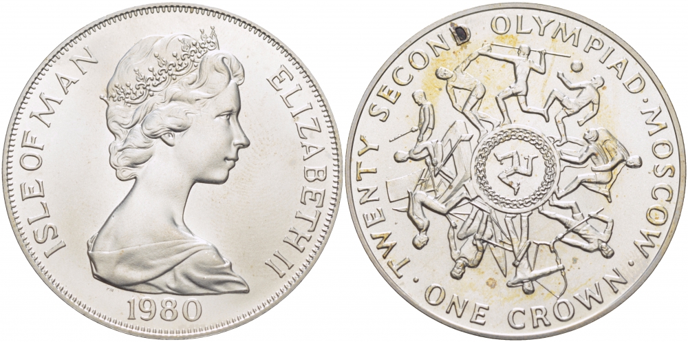 Остров Мэн 1 крона 1980 XXIII Олимпиада 1980 года в Москве, виды спорта KM 66a серебро UNC 01-171-43