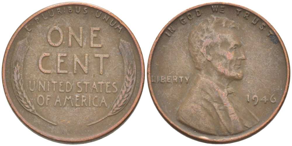 США 1 ЦЕНТ 1946 ЛИНКОЛЬН KM А132 медь цинк 218-222