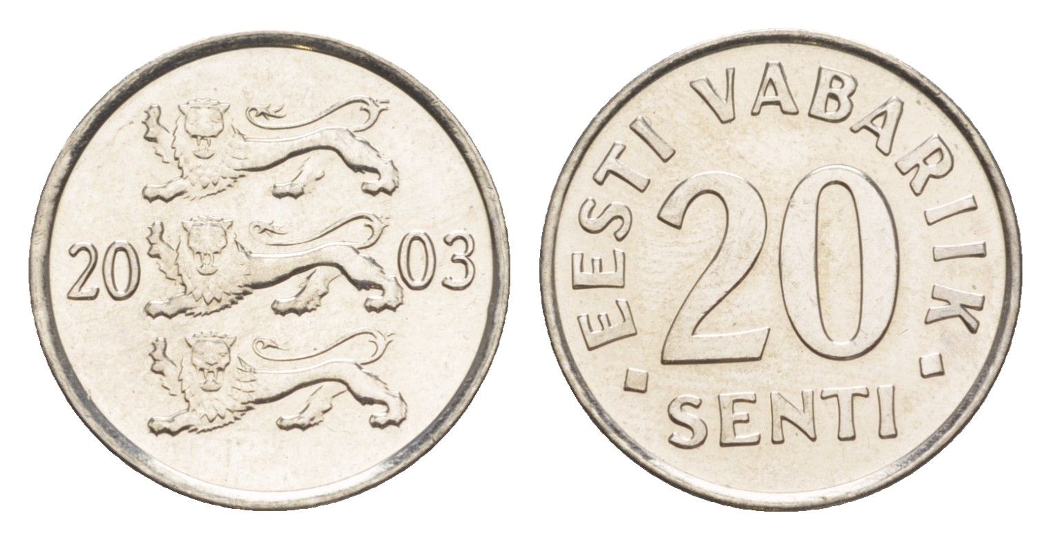 Эстония 20 сентов 2003 KM 23a сталь плакированная никелем UNC 4647-125