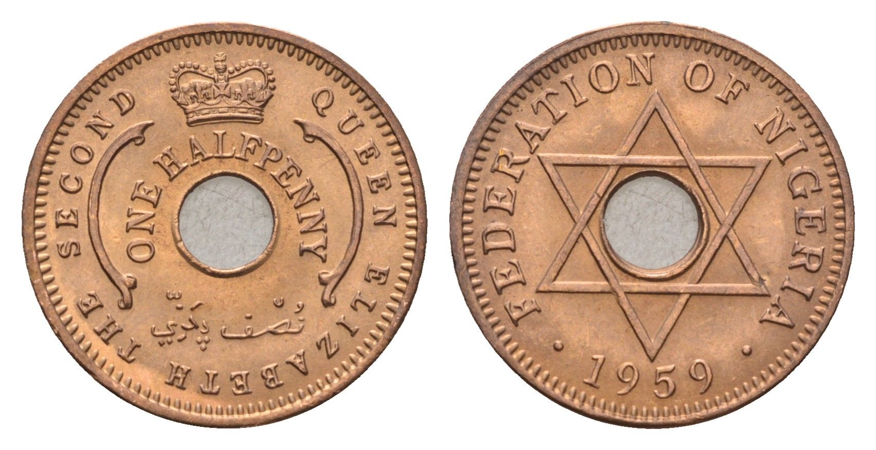 Нигерия 1/2 пенни 1959 год-тип KM 1 бронза UNC 4585-311