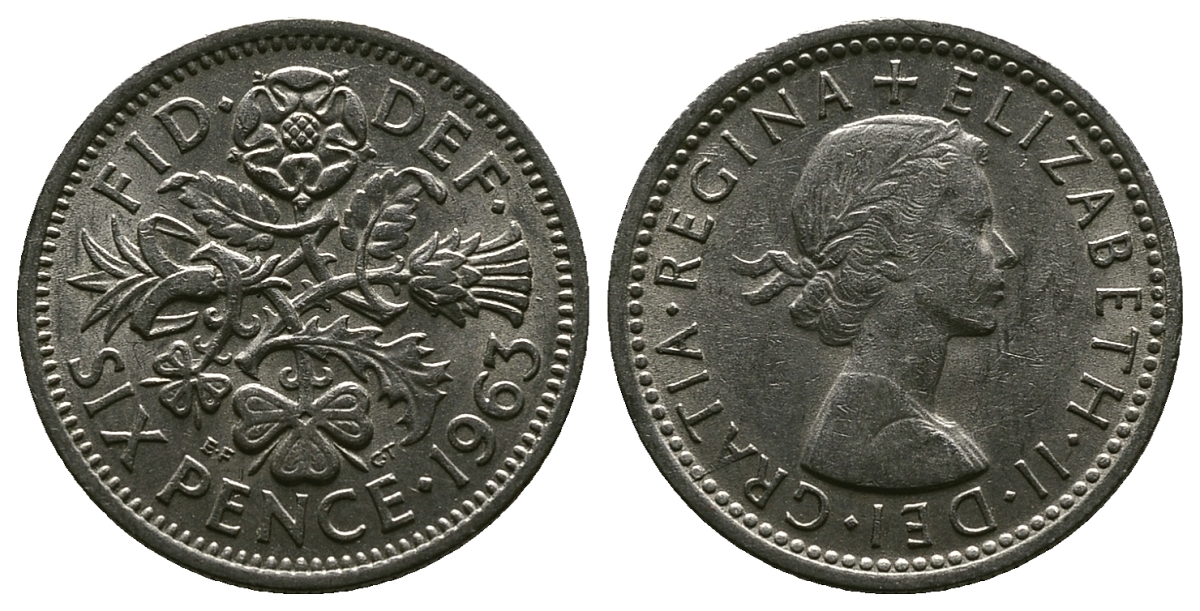 Великобритания 6 пенсов 1963 Елизавета II (1952-2022) KM 903, Spink 4149 медно-никель 4381-761