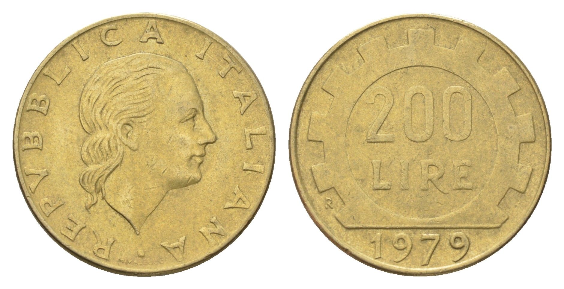 Италия 200 лир 1979 R, шестерня KM 105 алюминиевая бронза 4704-847