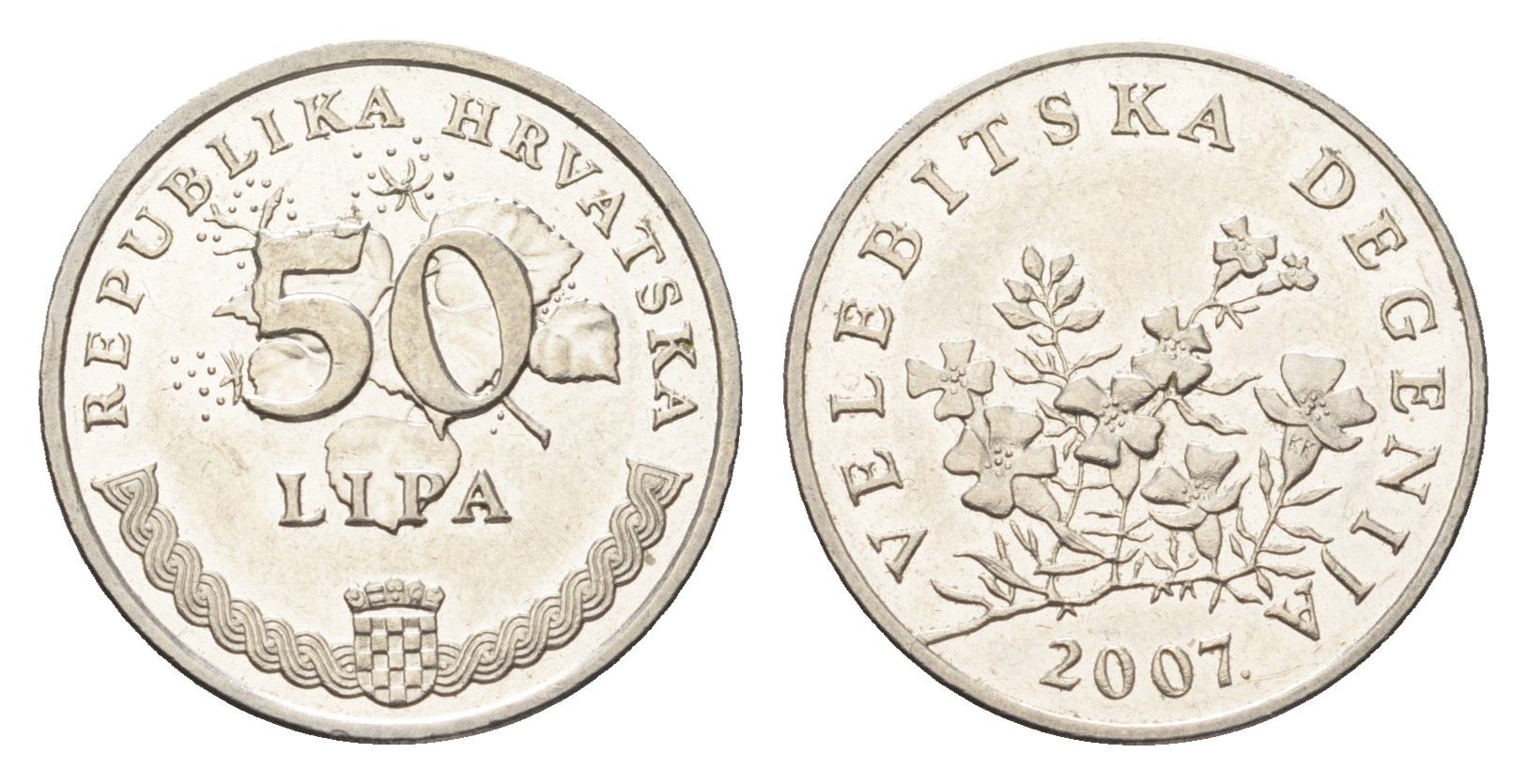 Хорватия 50 лип 2007 нечетный год KM 8 сталь плакированная никелем aUNC 4659-727