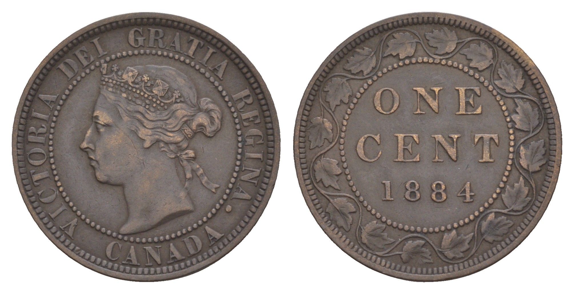 Канада 1 цент 1884 Виктория (1837-1901) KM 7 бронза 4654-1214
