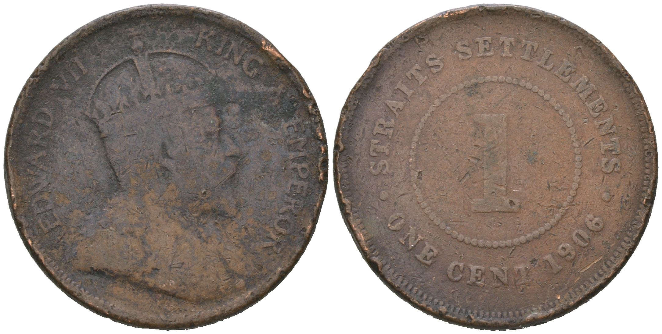 Стрейтс-Сетлментс 1 цент 1906 KM 19 бронза 4619-1146