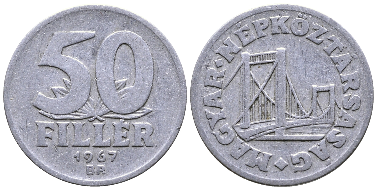 Венгрия 50 филлеров 1967 BP мост Елизаветы в Будапеште KM 574 алюминий 25-2126