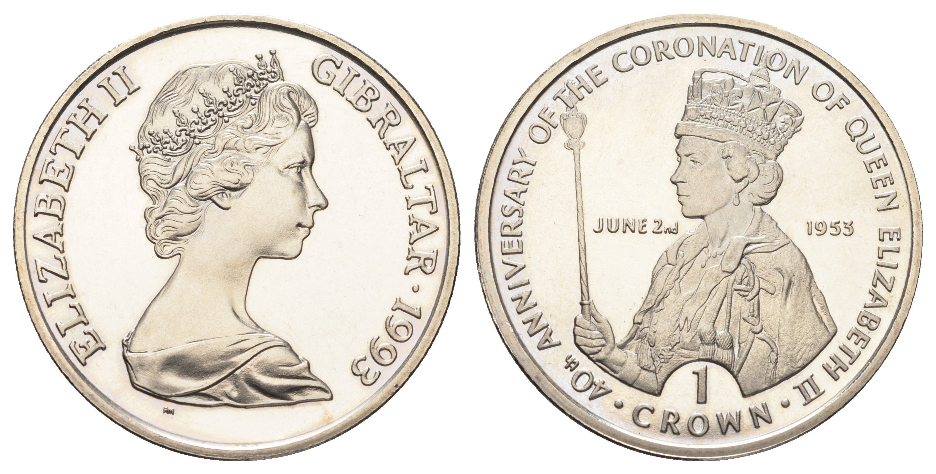 Гибралтар 1 крона 1993 40 лет коронации Елизаветы II KM 143 медно-никель BU 1524-1624