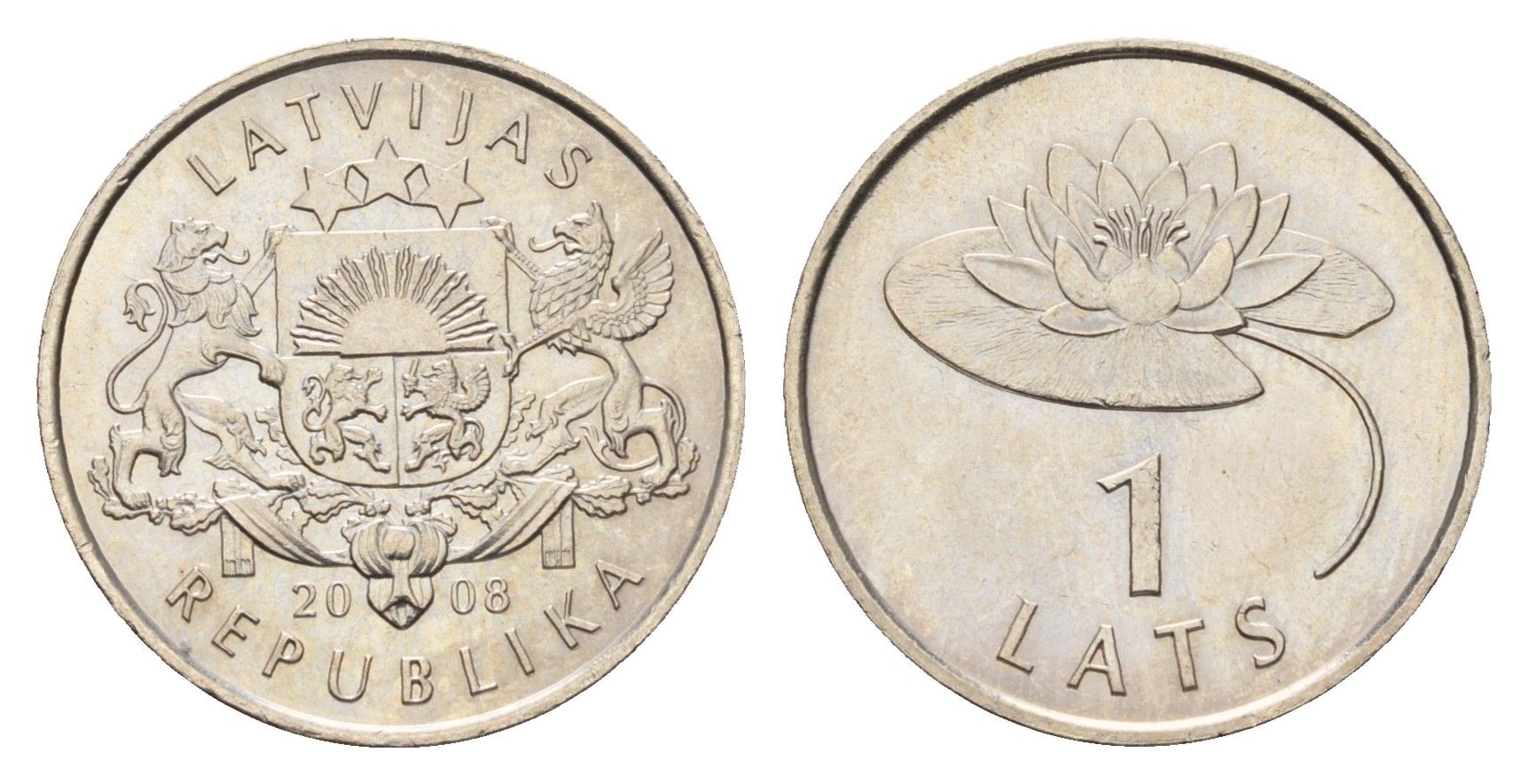 Латвия 1 лат 2008 Лилия KM 92 медно-никель UNC 4679-347