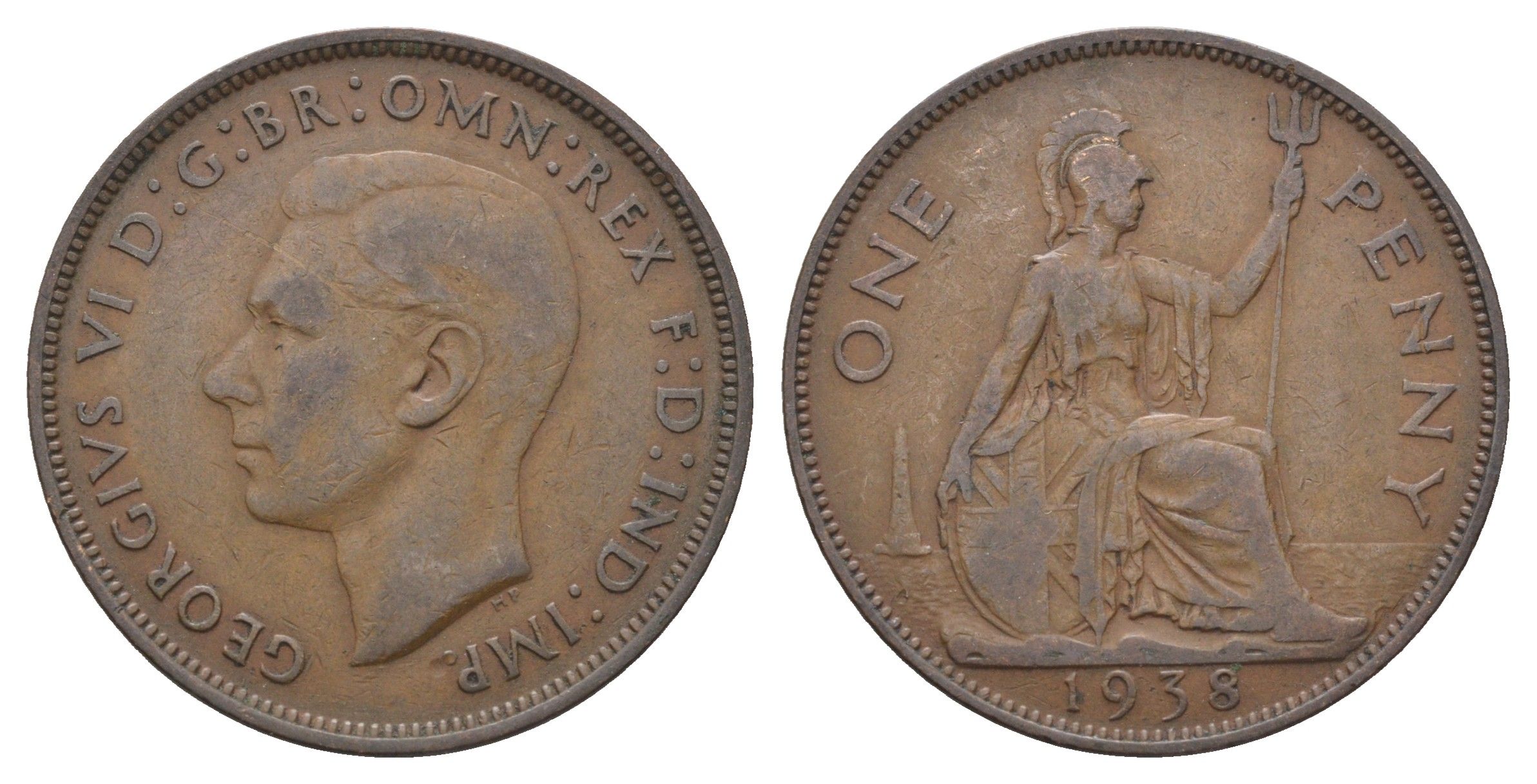 Великобритания 1 пенни 1938 Георг VI (1936-1952) KM 845, Spink 4114 бронза 4661-814