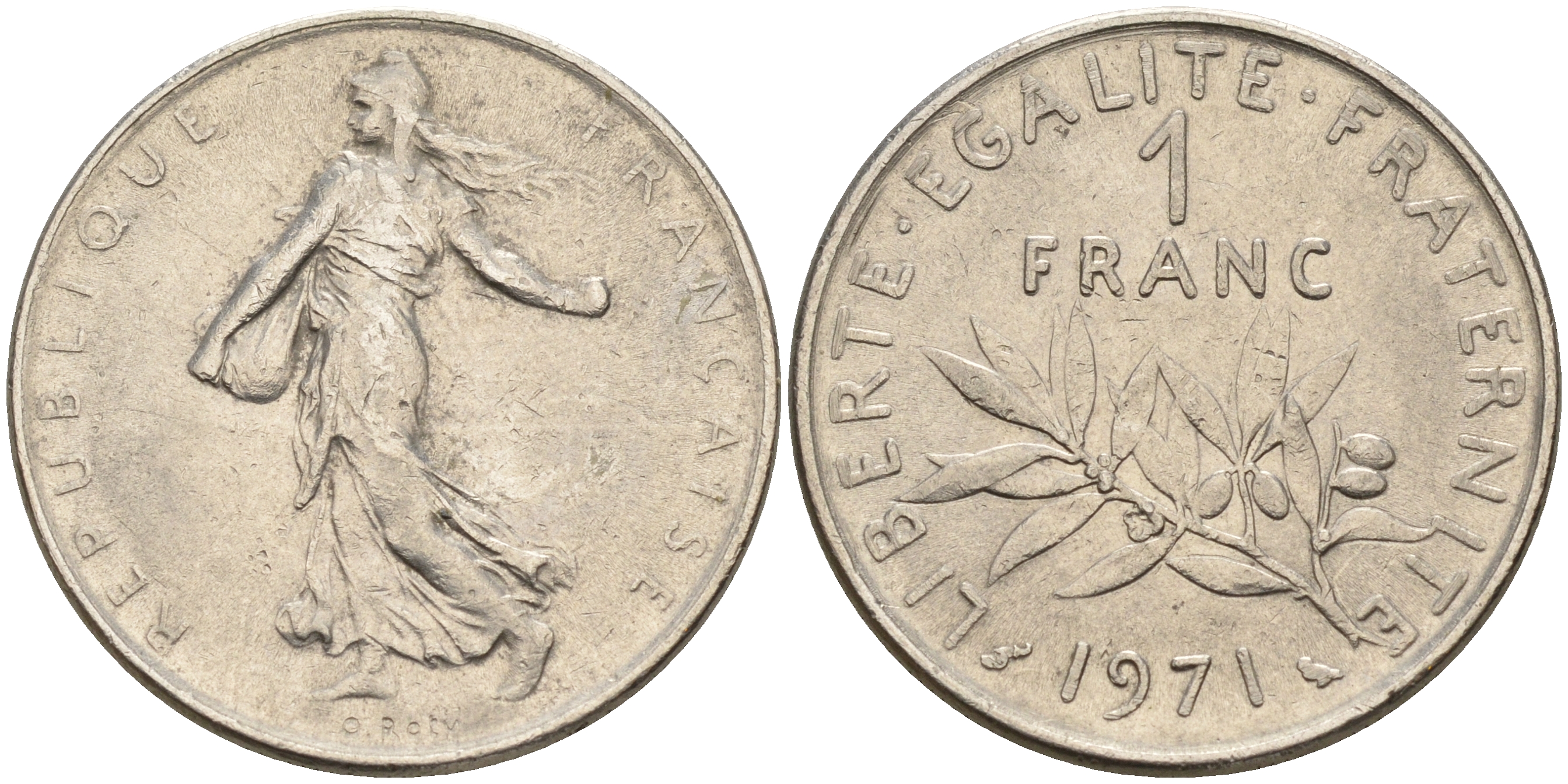 Франция 1 франк 1971 сеятель KM 925.1 никель      4603-122