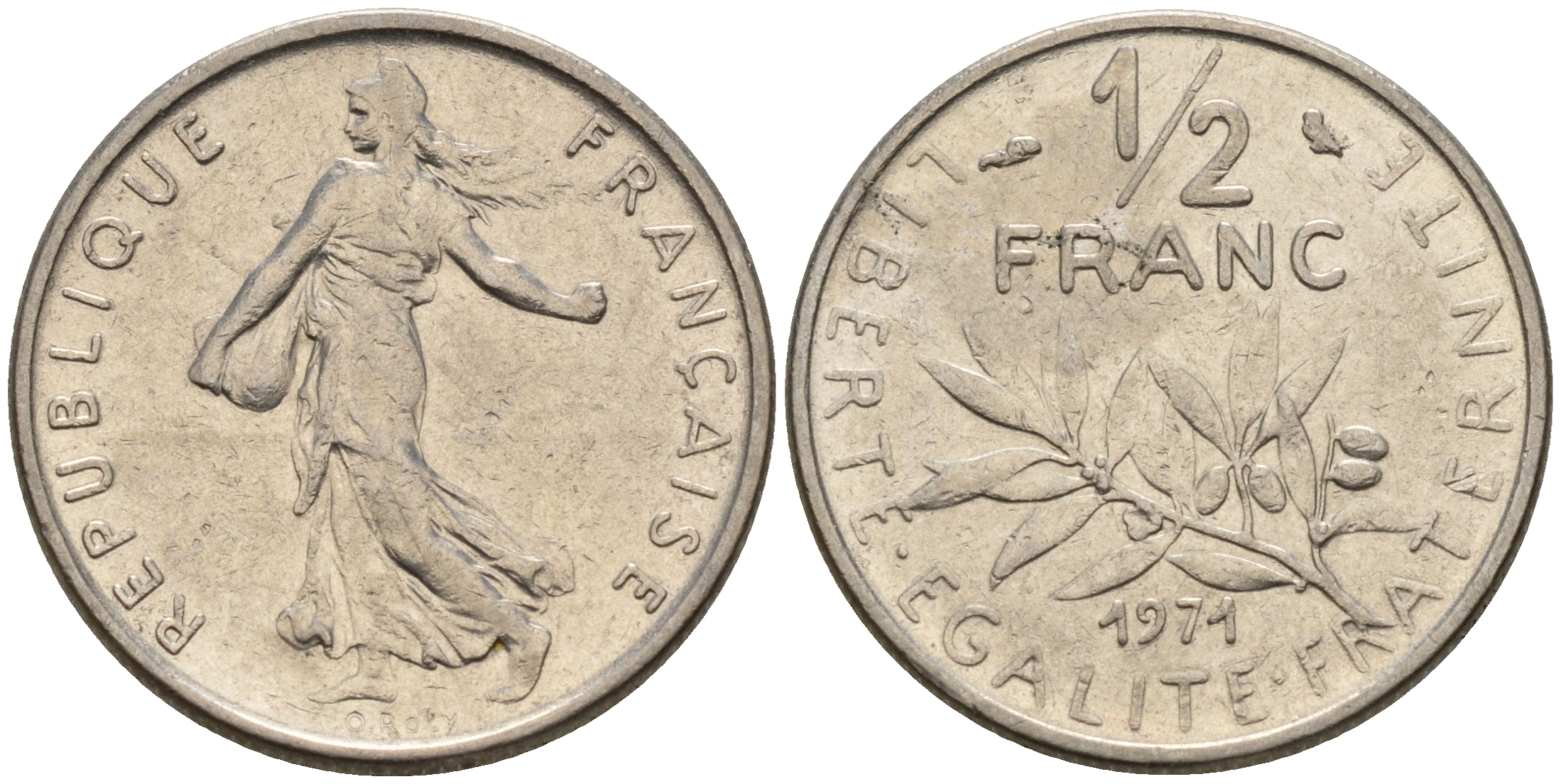 Франция 1/2 франка 1971 сеятель KM 931.1 никель    4152-1238