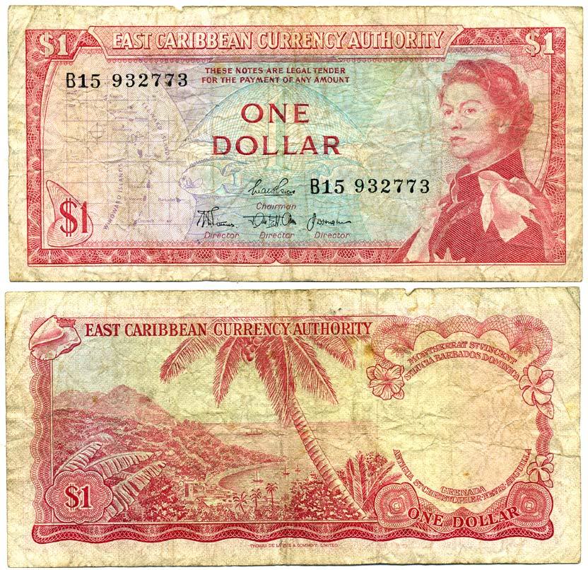 Восточно-Карибские штаты 1 доллар 1965 Британская администрация, подпись 4 Pick 13с бумага 7484-18-3