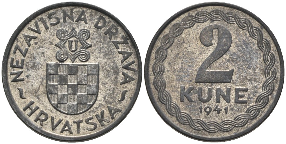 Хорватия 2 куны 1941 королевство KM 2 цинк aUNC 177-1452