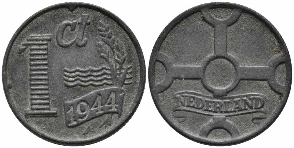 НИДЕРЛАНДЫ 1 ЦЕНТ 1944 ВИЛЬГЕЛЬМИНА (1890-1948) KM 170 цинк 112-446