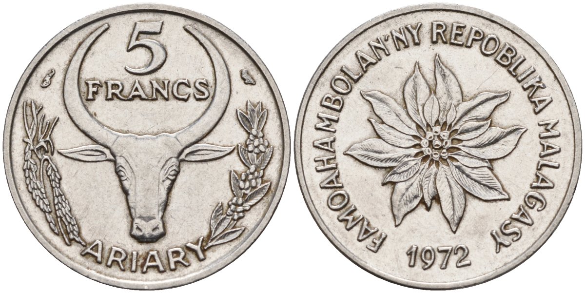 Мадагаскар 5 франков 1972 KM 10 сталь 4141-643