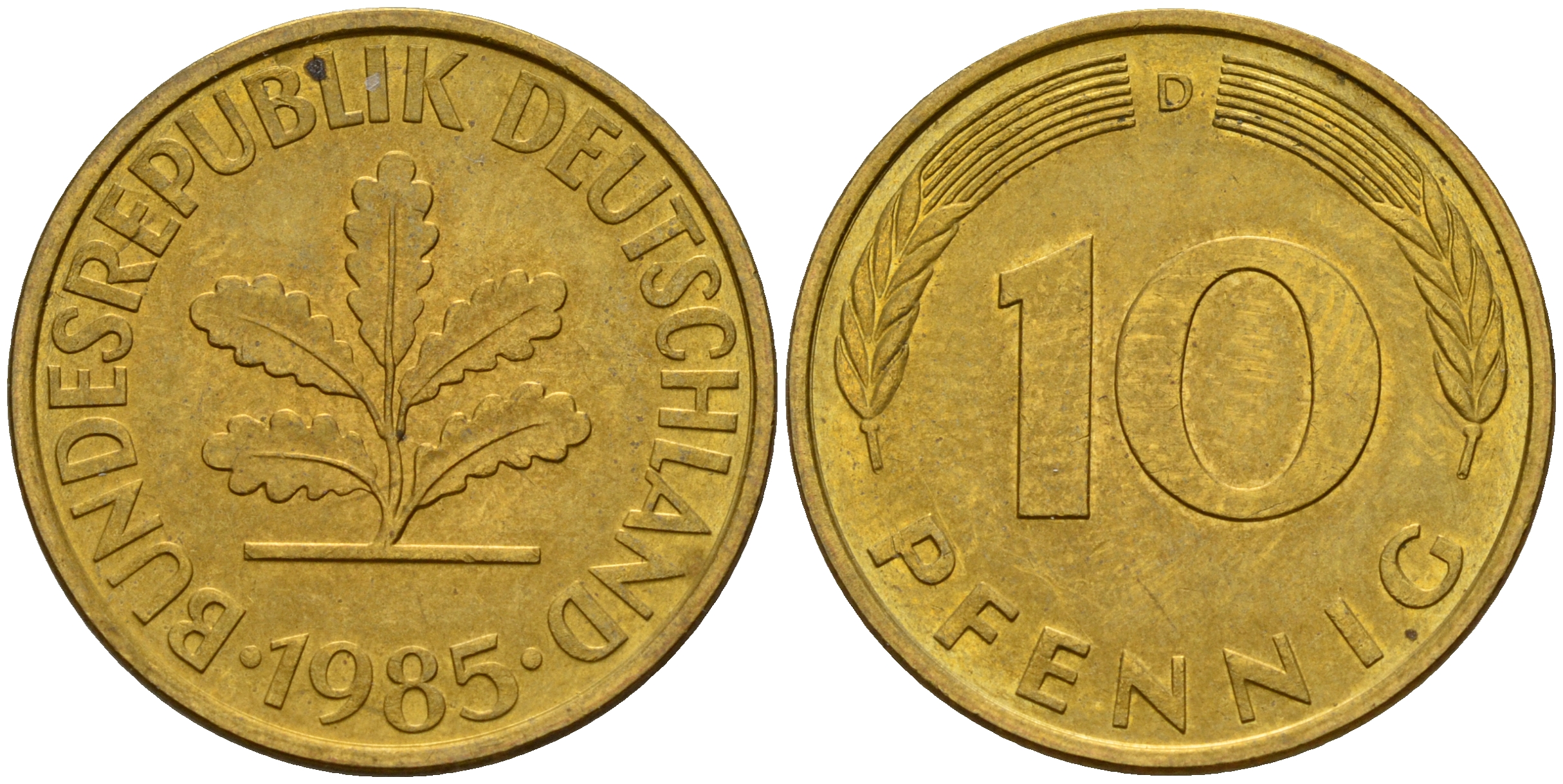 ФРГ 10 пфеннигов 1985 D J. 383, KM 108 сталь плакированная латунью    4603-535