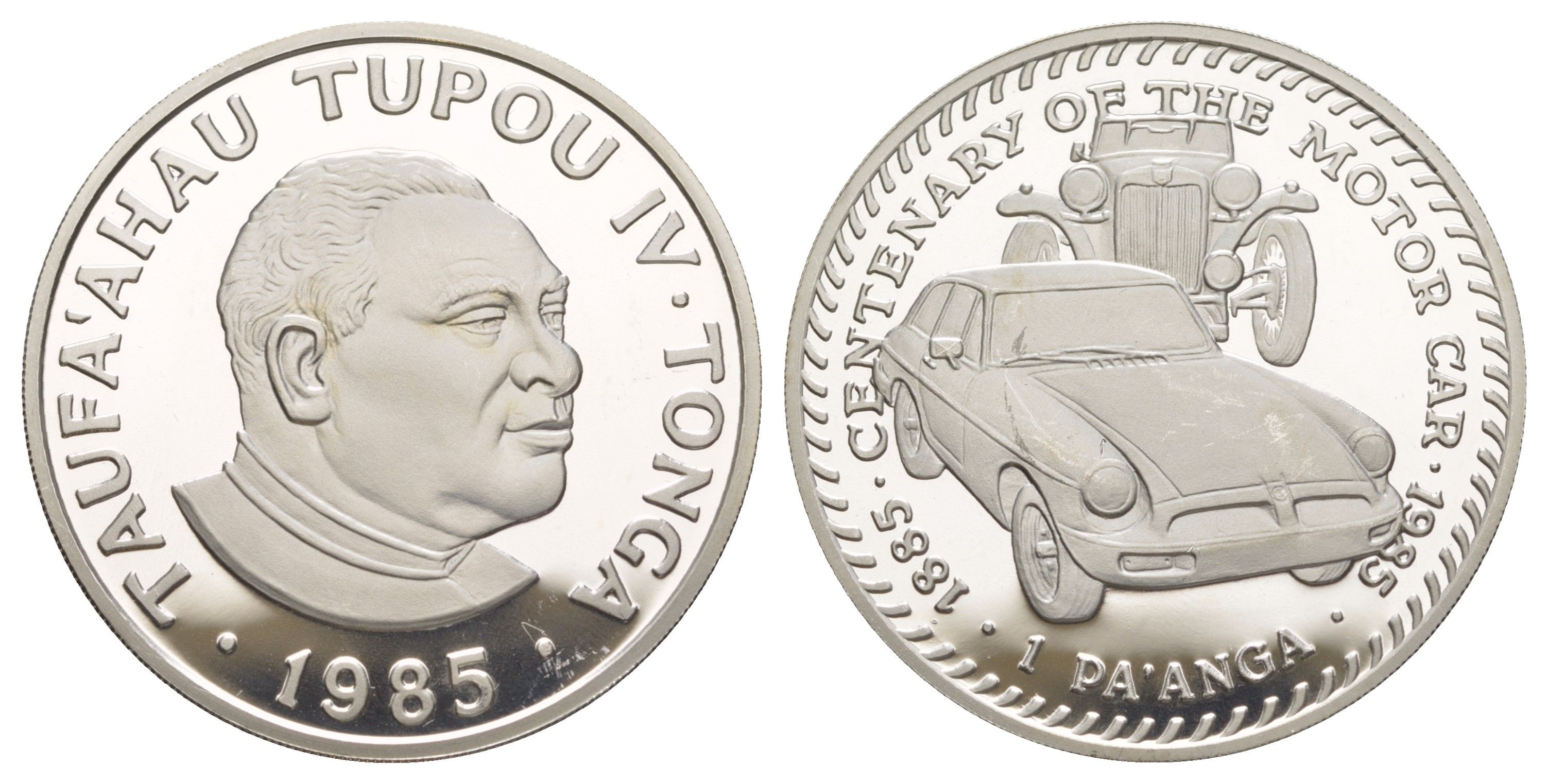 Тонга 1 паанга 1985 100 лет автоиндустрии, Cowley Touring и Morris Car KM 88a серебро PROOF 1091-8-34