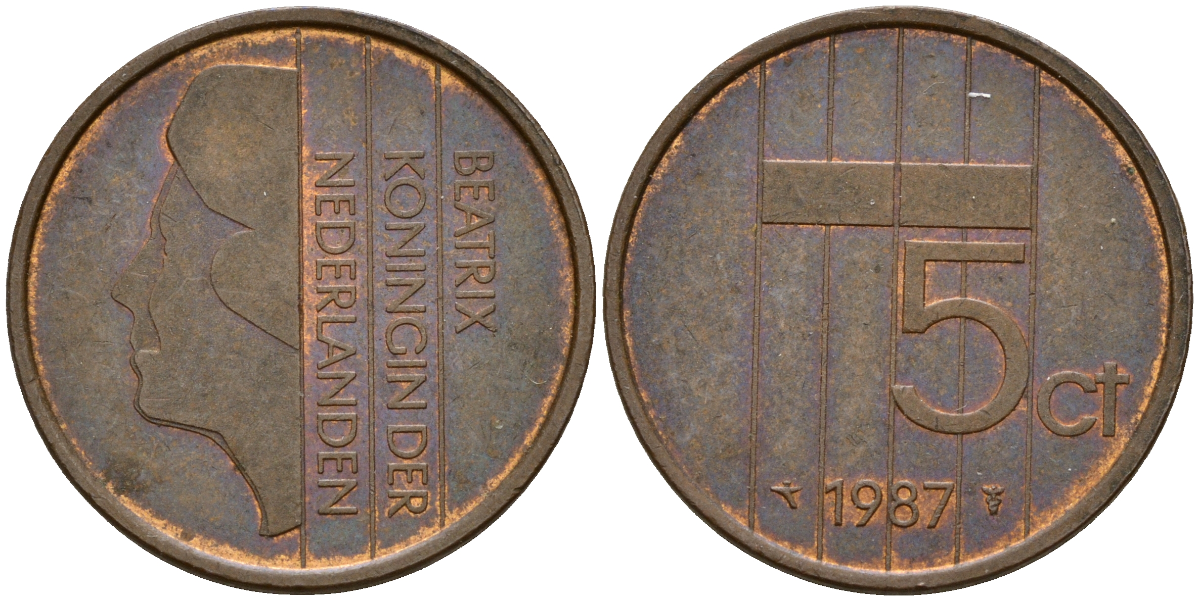 Нидерланды 5 центов 1987 Беатрикс (1980-2013) KM 202 бронза    4187-334