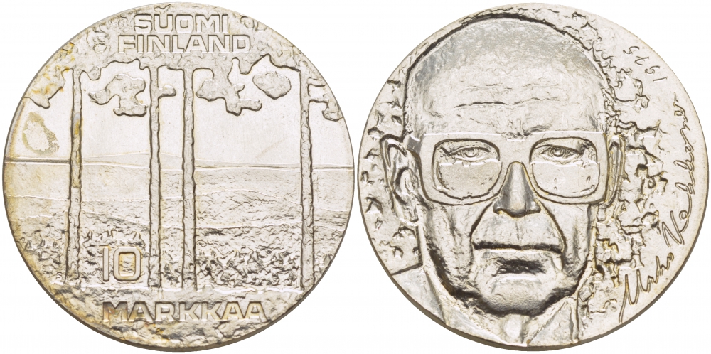 Финляндия 10 марок 1975 S-H, 75 лет президенту Урхо Кекконену KM 54 серебро UNC 1515-1541