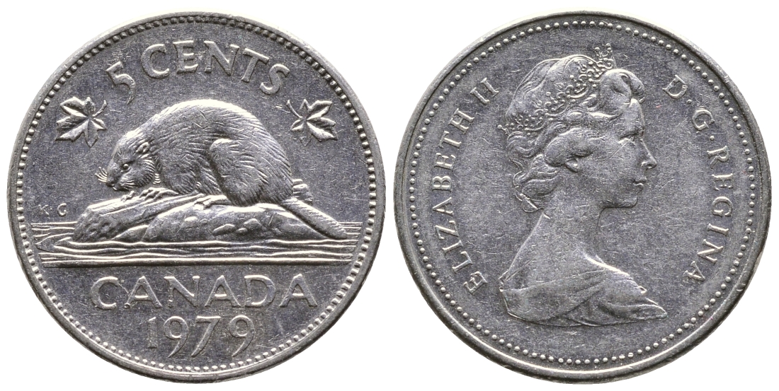 КАНАДА 5 ЦЕНТОВ 1979 ЕЛИЗАВЕТА II, БОБЕР KM 60.2 никель 4364-2514
