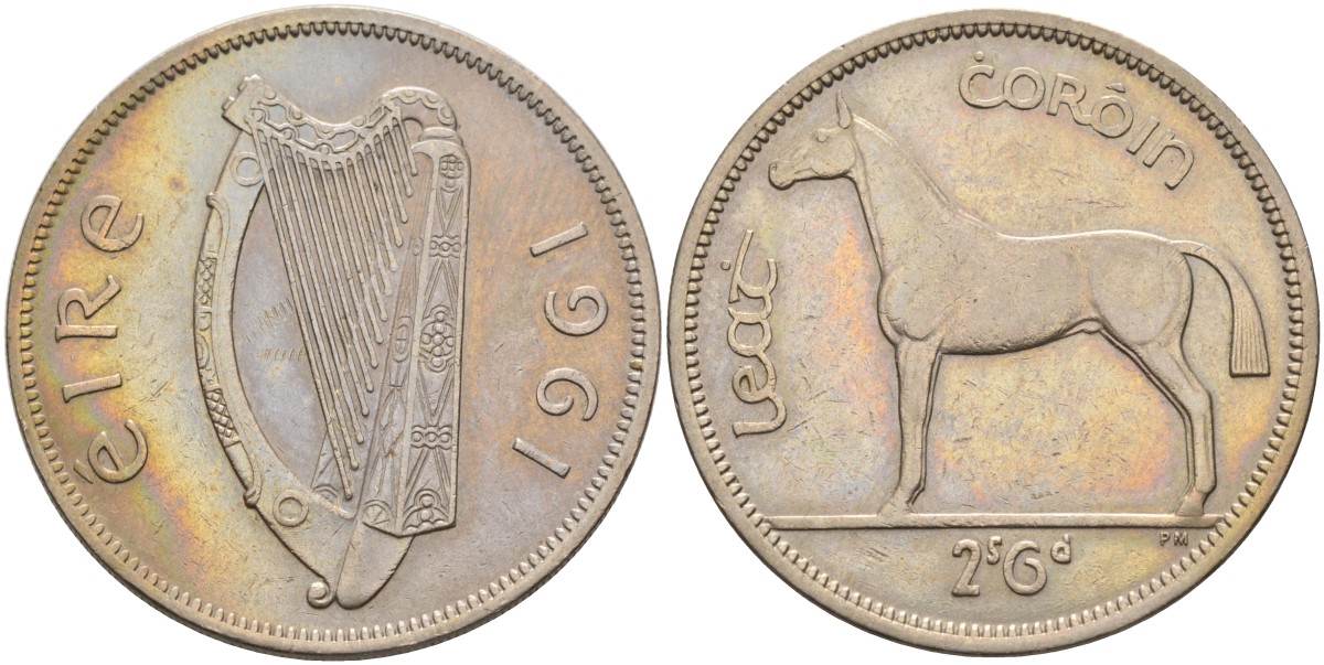 Ирландия 1/2 кроны 1961 лошадь KM 16а медно-никель XF 4583-444