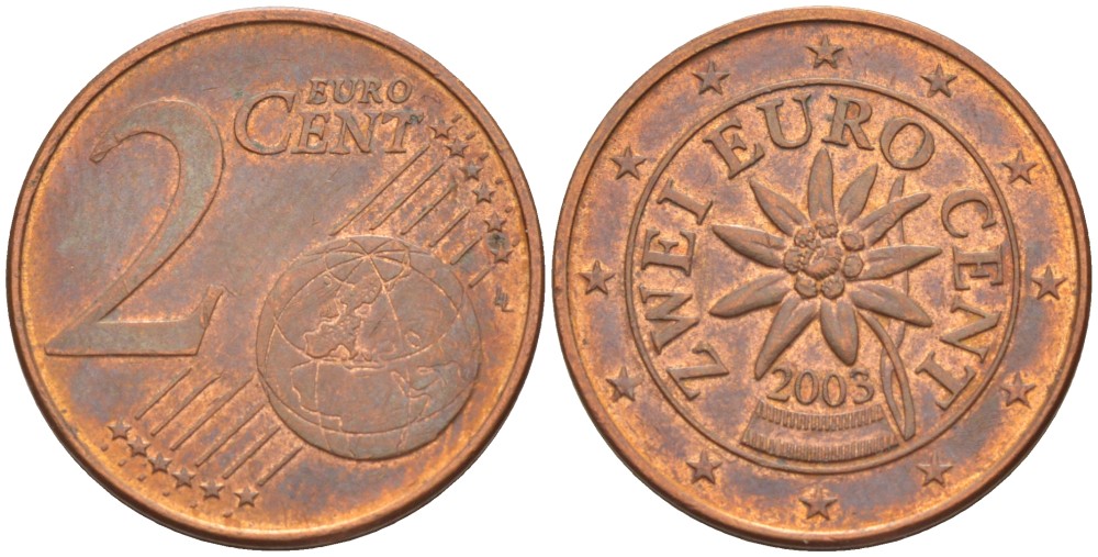 Австрия 2 евроцента 2003 KM 3083 сталь плакированная медью 4543-147