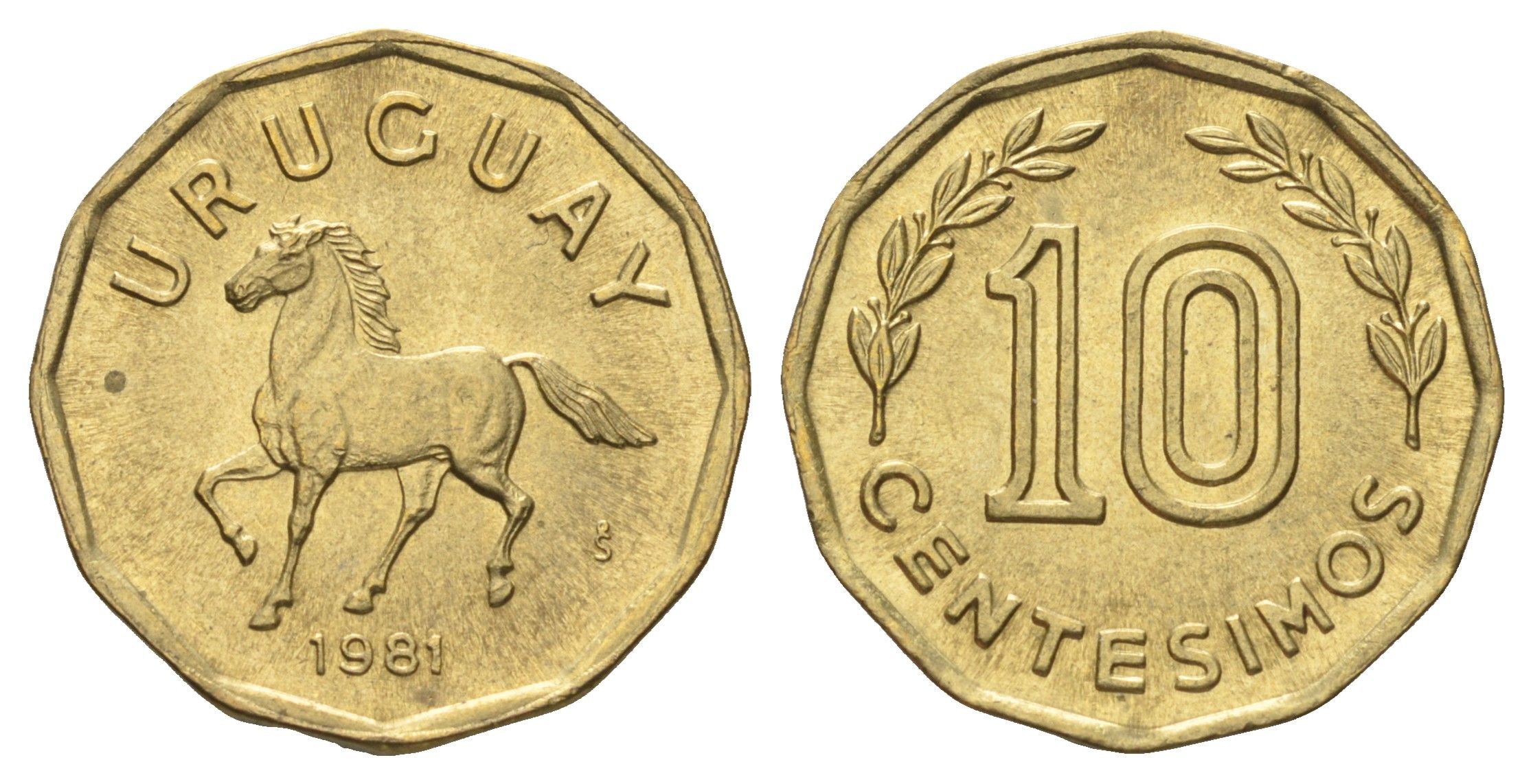 Уругвай 10 сентесимо 1981 KM 66 алюминиевая бронза UNC 4668-1046