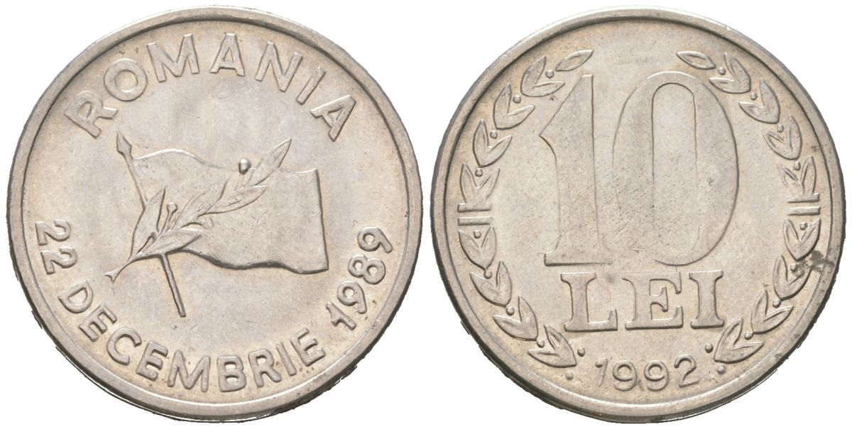 Румыния 10 леев 1992 годовщина революции, 22 декабря KM 108 сталь плакировнная никелем UNC 183-1015