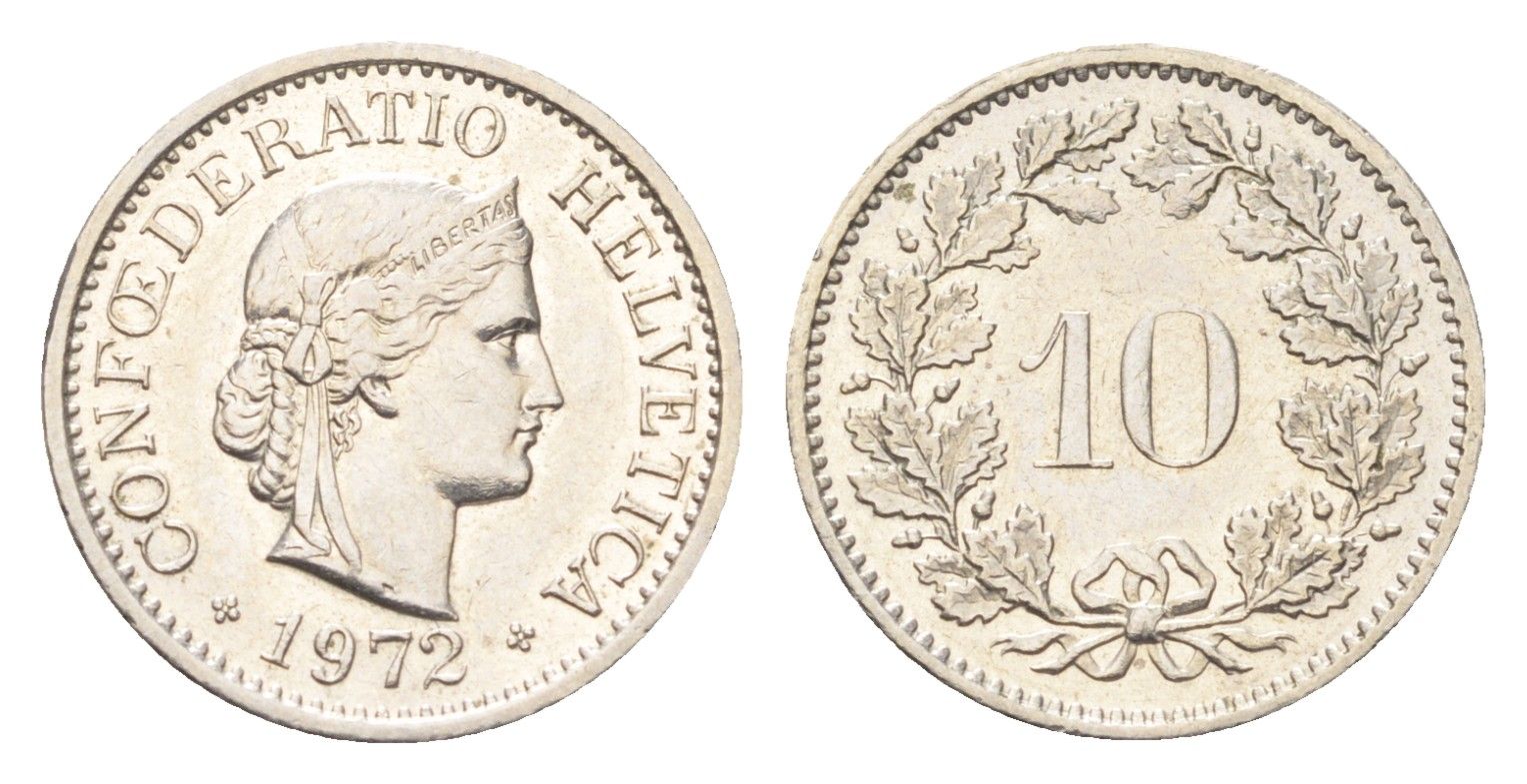 Швейцария 10 раппенов 1972 KM 27 медно-никель 4708-221