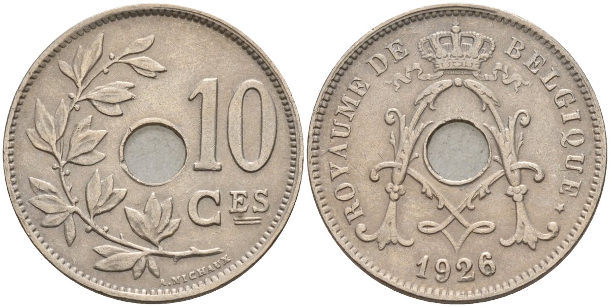 Бельгия 10 сантимов 1926 BELGIQUE KM 85 медно-никель 4143-543