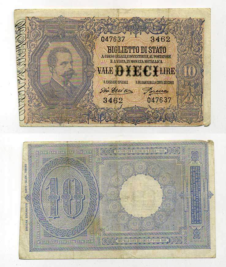 Италия 10 лир 1917 Pick 20 g, Grapanzano BS 40 бумага 450-92-2