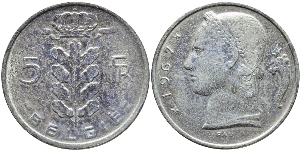 Бельгия 5 франков 1967 Belgie, Бодуэн I (1951-1993) KM 135.1 медно-никель 3999-1016