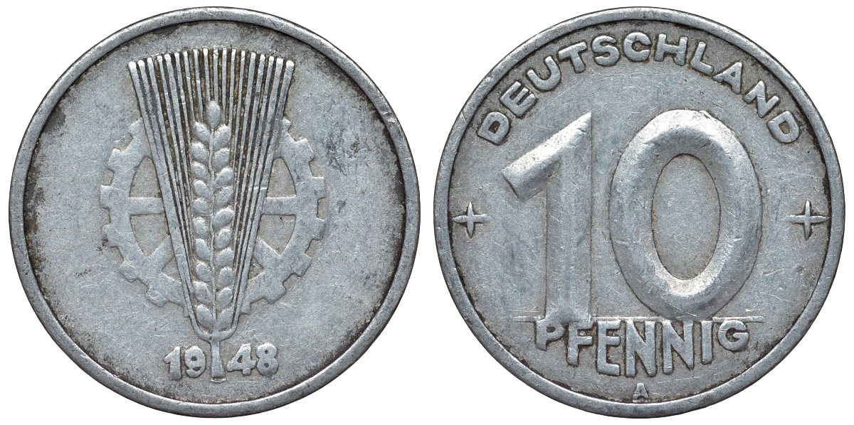ГДР 10 пфеннигов 1948 A KM 3 алюминий 4119-437